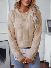 Load image into Gallery viewer, Checkered Round Neck Long Sleeve Sweater