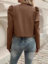 Load image into Gallery viewer, PU Leather Open Front Puff Sleeve Jacket