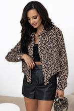 Load image into Gallery viewer, Dark Khaki Leopard Print Corduroy Irregular Hem Buttoned Jacket