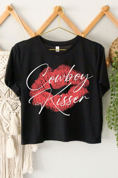 Cowboy Kisser Black Crop Graphic Tee