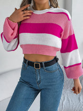 Load image into Gallery viewer, Color Block Round Neck Cropped Sweater