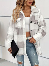 Load image into Gallery viewer, Plaid Dropped Shoulder Long Sleeve Plush Coat