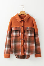 Load image into Gallery viewer, Khaki Colorblock Plaid Pattern Flap Pockets Buttoned Shacket