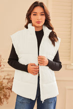 Load image into Gallery viewer, Beige Zipper Stand Neck Oversized Puffer Vest