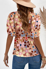 Load image into Gallery viewer, Smocked Printed V-Neck Half Sleeve Blouse