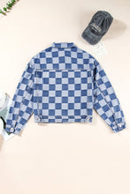 Load image into Gallery viewer, Checkered Button Up Long Sleeve Denim Jacket