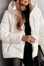 Load image into Gallery viewer, White Solid Quilted Hooded Zip Up Puffer Coat