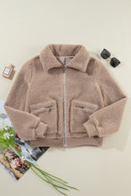 Load image into Gallery viewer, Light French Beige Zipper Pocketed Winter Fuzzy Jacket