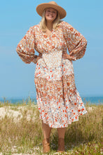 Load image into Gallery viewer, Khaki Plus Size Floral Tiered Ruffle Maxi Dress