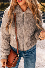 Load image into Gallery viewer, Light French Beige Zipper Pocketed Winter Fuzzy Jacket