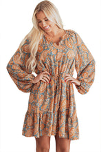 Load image into Gallery viewer, Orange Paisley Print Loose Fit Drawstring High Waist Mini Dress