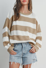 Load image into Gallery viewer, Light French Beige Colorblock Striped Drop Shoulder Side Slit Sweater