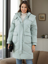 Load image into Gallery viewer, Long Sleeve Longline Hooded Winter Coat with Pockets