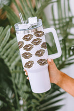 Load image into Gallery viewer, White Valentine Leopard Lips Print Thermos Cuo with Straw 1200ml