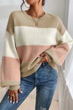 Load image into Gallery viewer, Color Block Round Neck Lantern Sleeve Sweater