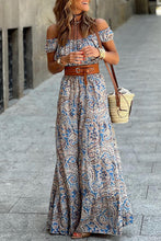 Load image into Gallery viewer, Blue Boho Paisley Print Off Shoulder Maxi Dress