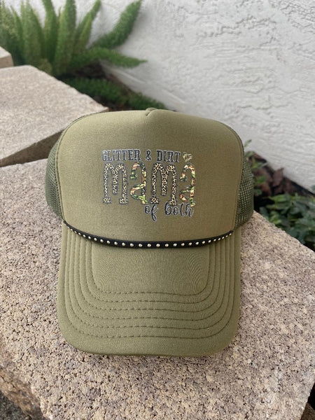 Glitter & Dirt Mama Of Both Trucker Hat