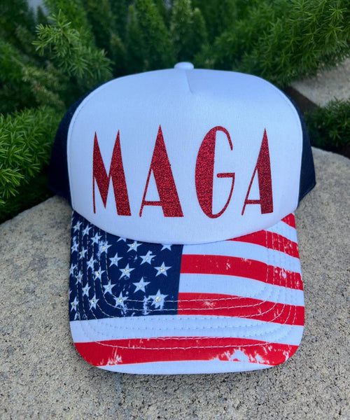 Maga Red Glitter Trucker Hat