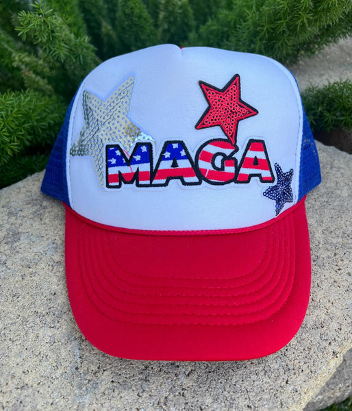 Maga and Sequin Star Patch Trucker Hat