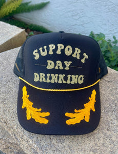 Support Day Drinking Captain Black Trucker Hat