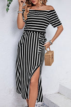 Load image into Gallery viewer, Slit Off-Shoulder Tie-Waist Midi Dress