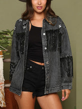 Load image into Gallery viewer, Fringe Detail Long Sleeve Denim Jacket