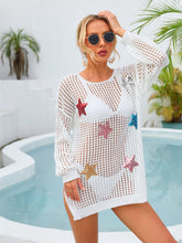 Load image into Gallery viewer, Sequin Star Round Neck Long Sleeve Cover Up