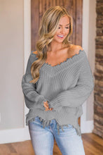 Load image into Gallery viewer, Frayed Hem Dropped Shoulder Sweater