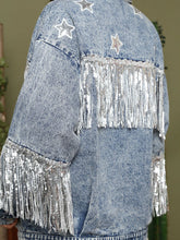 Load image into Gallery viewer, Fringe Detail Long Sleeve Denim Jacket