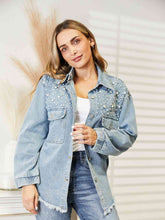 Load image into Gallery viewer, Collared Neck Raw Hem Dropped Shoulder Denim Jacket