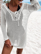 Load image into Gallery viewer, Openwork Tie Neck Cover-Up