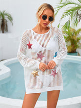 Load image into Gallery viewer, Sequin Star Round Neck Long Sleeve Cover Up