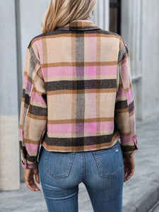 Plaid Button Up Jacket with Pockets