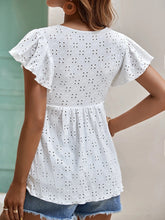 Load image into Gallery viewer, Eyelet Tie Neck Cap Sleeve Blouse