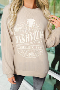 Ribbed Round Neck Long Sleeve Graphic Sweatshirt