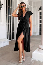 Load image into Gallery viewer, Ruffled Surplice Tie Waist Slit Midi Dress